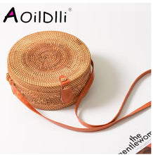 Load image into Gallery viewer, Woven Rattan Bag Round Straw Shoulder Bag Small Beach HandBags Women Summer Hollow Handmade Messenger Crossbody Bags
