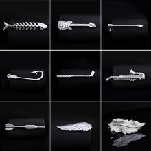 Load image into Gallery viewer, 1pc Men Tie Clip Fish Bone Leaf Guitar Feather Saxophone Multiple Styles Silver Tone Metal Tie Clip Tie Bar Necktie Clips Gifts