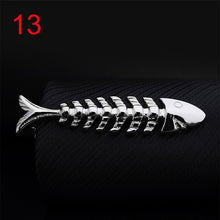 Load image into Gallery viewer, 1pc Men Tie Clip Fish Bone Leaf Guitar Feather Saxophone Multiple Styles Silver Tone Metal Tie Clip Tie Bar Necktie Clips Gifts