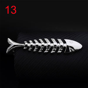 1pc Men Tie Clip Fish Bone Leaf Guitar Feather Saxophone Multiple Styles Silver Tone Metal Tie Clip Tie Bar Necktie Clips Gifts
