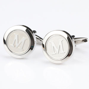 Mens Classic silver Initial Cufflinks Alphabet Letter Cufflinks Formal Business Wedding Shirts A-Z