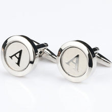 Load image into Gallery viewer, Mens Classic silver Initial Cufflinks Alphabet Letter Cufflinks Formal Business Wedding Shirts A-Z