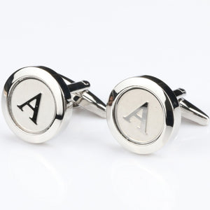 Mens Classic silver Initial Cufflinks Alphabet Letter Cufflinks Formal Business Wedding Shirts A-Z