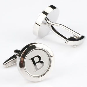 Mens Classic silver Initial Cufflinks Alphabet Letter Cufflinks Formal Business Wedding Shirts A-Z