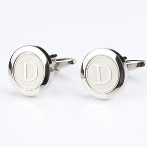 Mens Classic silver Initial Cufflinks Alphabet Letter Cufflinks Formal Business Wedding Shirts A-Z