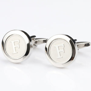 Mens Classic silver Initial Cufflinks Alphabet Letter Cufflinks Formal Business Wedding Shirts A-Z