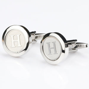 Mens Classic silver Initial Cufflinks Alphabet Letter Cufflinks Formal Business Wedding Shirts A-Z