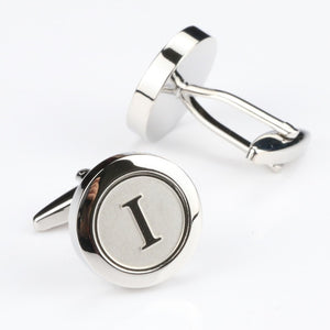 Mens Classic silver Initial Cufflinks Alphabet Letter Cufflinks Formal Business Wedding Shirts A-Z