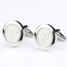 Load image into Gallery viewer, Mens Classic silver Initial Cufflinks Alphabet Letter Cufflinks Formal Business Wedding Shirts A-Z
