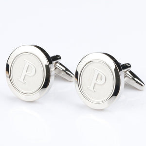 Mens Classic silver Initial Cufflinks Alphabet Letter Cufflinks Formal Business Wedding Shirts A-Z