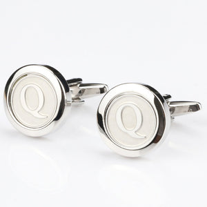 Mens Classic silver Initial Cufflinks Alphabet Letter Cufflinks Formal Business Wedding Shirts A-Z
