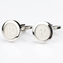 Load image into Gallery viewer, Mens Classic silver Initial Cufflinks Alphabet Letter Cufflinks Formal Business Wedding Shirts A-Z