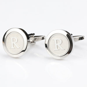 Mens Classic silver Initial Cufflinks Alphabet Letter Cufflinks Formal Business Wedding Shirts A-Z