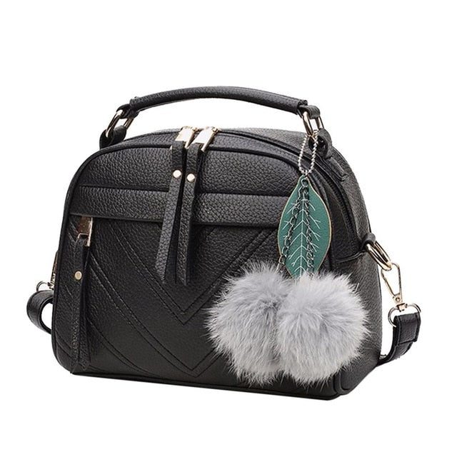 2019 New Fashion PU Leather Handbag for Women Girl Messenger Bags with Ball Toy Bolsa Female Shoulder Bags Ladies Party Handbags