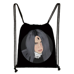 Billie Eilish drawstring bag BE women fashion storage bag teenager canvas backpack ladies party shopping bags