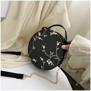 Hot Sale Sweet Lace Round Handbags High Quality PU leather Women Crossbody Bags Female Small Fresh Flower Chain Shoulder
