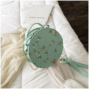 Hot Sale Sweet Lace Round Handbags High Quality PU leather Women Crossbody Bags Female Small Fresh Flower Chain Shoulder