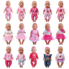 Load image into Gallery viewer, Doll Unicorn Clothes 15 Sets T-Shirt+Skirt/Pants Dress Fit 18 Inch American&amp;43 Cm Baby New Born Doll Generation Christmas Girl`s