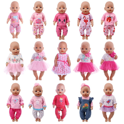 Doll Unicorn Clothes 15 Sets T-Shirt+Skirt/Pants Dress Fit 18 Inch American&43 Cm Baby New Born Doll Generation Christmas Girl`s