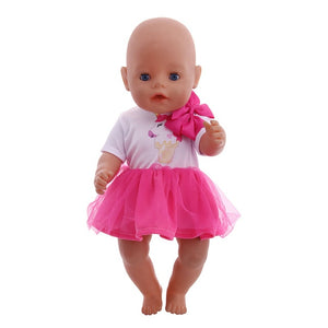 Doll Unicorn Clothes 15 Sets T-Shirt+Skirt/Pants Dress Fit 18 Inch American&43 Cm Baby New Born Doll Generation Christmas Girl`s
