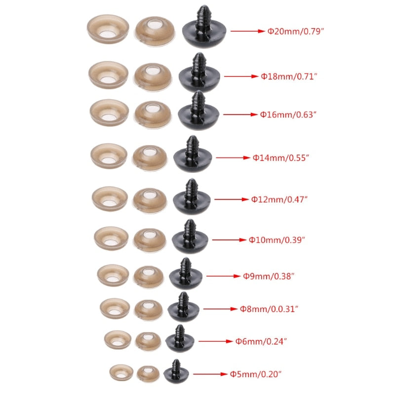 100Pcs/Bag DIY Doll Toy Eyes Black Plastic Safety Eyes Puppets Doll with Washers