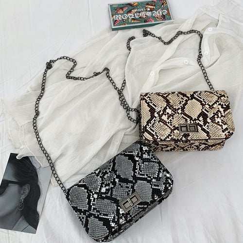 Small Snake Print Flap Shoulder Bag Female PU Leather Chain Crossbody Bags for Women 2019 Luxury Handbags Women Bags Designer