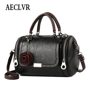 AECLVR Flower Pendant Shoulder Crossbody Bag Soft PU Leather Women Bags Solid Color All-match Fashion Ladies Pillow Handbags