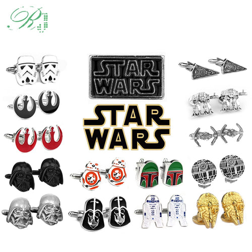 RJ Star Wars Cuff Links Buttons Falcon Darth Vader BB8 R2D2 Fighter Knight Tie Clips Avengers Batman Cufflinks Men Jewelry Gift